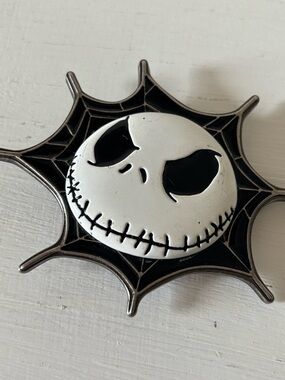 Jack Skellington Spiderweb Belt Buckle - Black & White Enamel